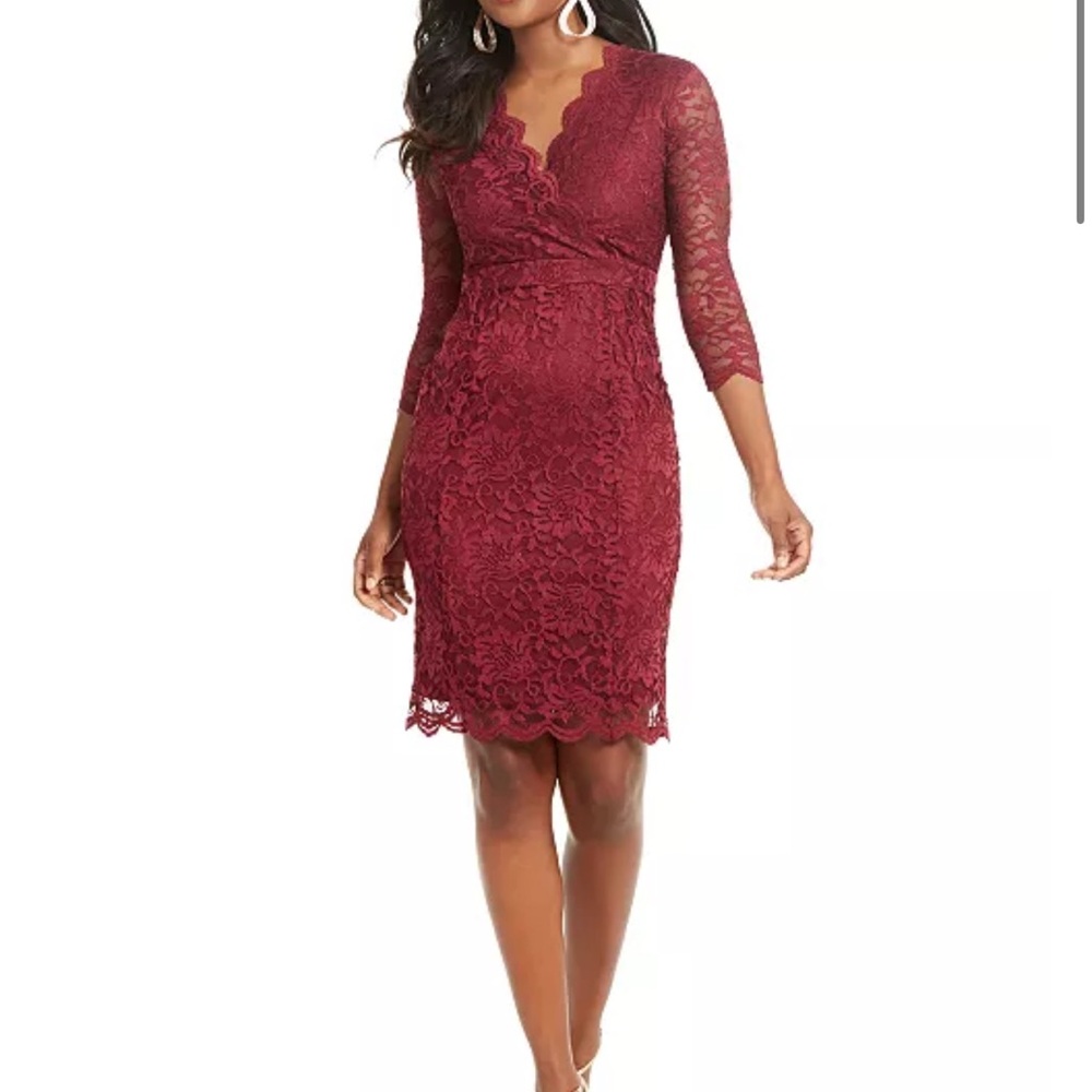 Thalia Sodi Burgundy Lace Long Sleeve Dress